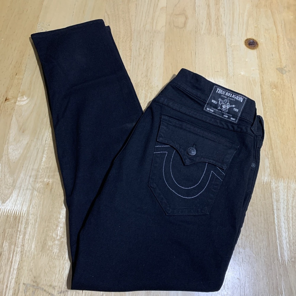 True Religion Jeans Men's 36X32 Rocco Flap Relaxed Skinny Zipper Front Black
